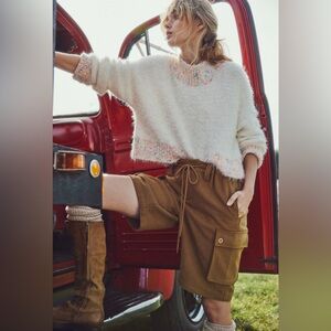 Free People Charli Wool Longline Cargo Bronze Brown Shorts